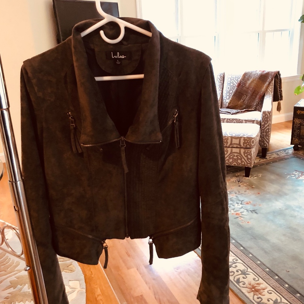 Grey Faux Suede Moto Jacket - Lulus